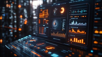 Leinwandbilder - Data analytics automated with AI technology Big data business analytics and artificial intelligence automation Dashboard report with sales and operations charts and KPI insights on tou : Generative AI