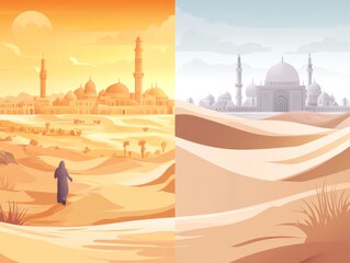 Desert Oasis with Majestic Mosques