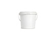 © Stock Archive - Blank white paint bucket mockup isolated, front view, 3d rendering. Empty package for ice cream or yogurt mock up. Clear sealed container with lid for housework template.