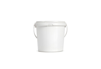 Blank white paint bucket mockup isolated, front view, 3d rendering. Empty package for ice cream or yogurt mock up. Clear sealed container with lid for housework template.