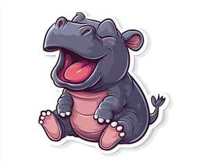 Wall Mural - hippo animal cartoon cute funny character illustration smile art happy playful joyful design wildlife graphic mascot sticker nature laughter purple 