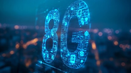 Aufkleber - 5G network digital hologram and internet of things on city background5G network wireless systems : Generative AI