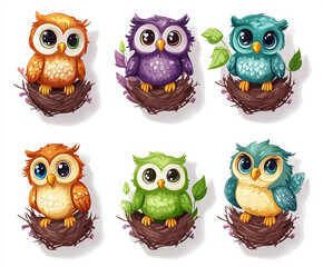 owl colorful owl cartoon owl cute animals animal illustration art digital art nesting birds quirky design whimsical colorful characters playful owls 