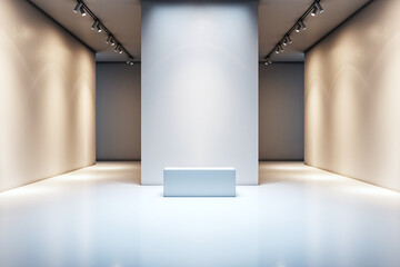 Poster - Modern art gallery interior with empty walls and a bench. 3D Rendering