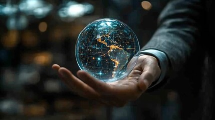 Leinwandbilder - Business service online digital technology Businessman holding digital globe hologram Quality business relationship Customer service advice and support Technology robot assistance onli : Generative AI