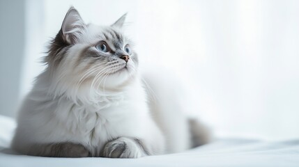Poster - Cat on a white background Pet  cute fluffy cat isolated on a white background Allergy to cat fur Cute animal fluffy cat : Generative AI