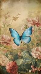 Vintage background with a blue butterfly