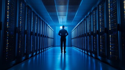 Aufkleber - Successful Data Center IT Specialist Using Laptop Computer Server Farm Cloud Computing Facility with System Administrator Working Data Protection Engineering Network for Cyber Security : Generative AI