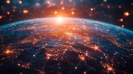 Aufkleber - Communication technology with global internet network connected around the world Telecommunication and data transfer international connection links IoT finance business blockchain secu : Generative AI