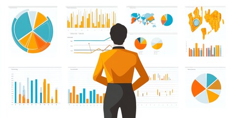 Poster - Businessperson analyzing financial data on whiteboard.
