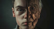 © lutsenko_k_ - The face is divided into two halves - half young man and half old man. Childhood and old age. Life cycle. One person at different ages. The concept of life cycle.