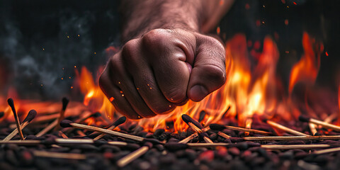 The Burning Ember of Rage: A fist clenched in anger, surrounded by spent matchsticks.