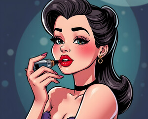 Wall Mural - girl with a lipstick, pinup cartoon