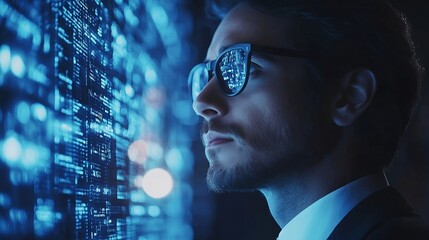 Fototapete - Businessmen use the intelligence of AI Search for data information to growth business and add new customers on the global network Data exchange CRM Customer service Teamwork HR recruit : Generative AI