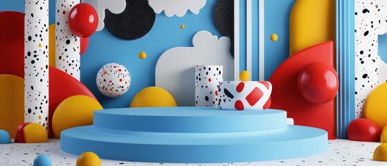 Minimalistic 3D-rendered scene with a cylindrical podium in the center