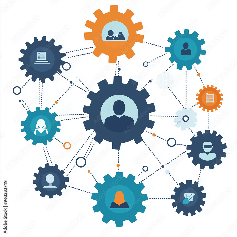 Depict interconnected gears in a vector style, symbolizing teamwork and ...