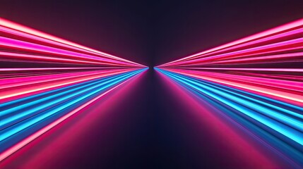 Poster - Vibrant neon lights converge in a dynamic direction, creating a sense of speed and energy against a dark backdrop.
