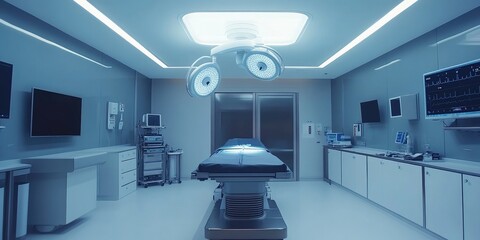 Wall Mural - Modern operating room equipped with advanced neurosurgery devices.