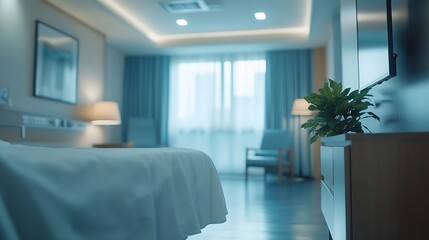 Leinwandbilder - Blur image of hospital room Light blurred background and texture for use blank office or medical institution room Blur interior design background concept for use : Generative AI