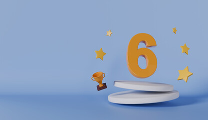 Number 6 On Podium Top Isolated On Blue Background