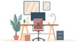© LorenaPh - Empty home office with desk computer and decoration. Minimalist flat design illustration