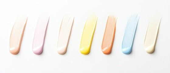 Poster - A collection of pastel paint swatches arranged neatly, showcasing soft colors on a white background for artistic inspiration.