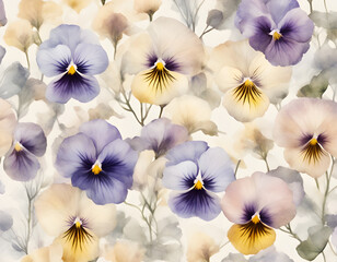 Wall Mural - watercolor Delicate pastel flowers. Delicate, half translucent dried pansies background with vintage feel Background