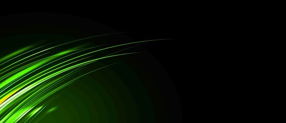 Abstract green Light Streaks on Black Background