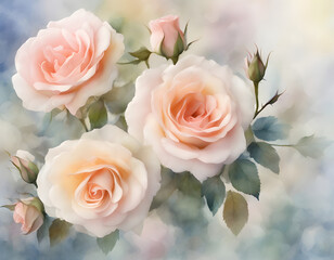 Wall Mural - watercolor Background of delicate roses. The photograph shows a background of flowers