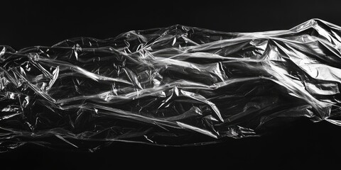 Wall Mural - Wrinkled plastic wrap texture set against a black background.