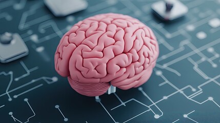 Poster - A conceptual image of a human brain on a digital circuit board, symbolizing technology and neuroscience integration.