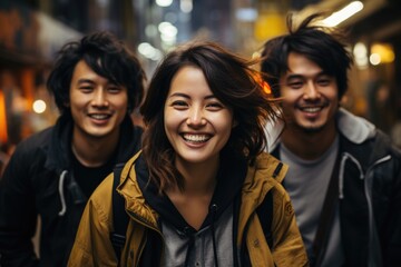 Image of a beautiful couple having fun while a man hitchhiking his girlfriend, iso, generative IA