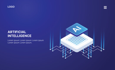 artificial intelligence, isometric vector banner for ai, deep learning, machine learning, and techno