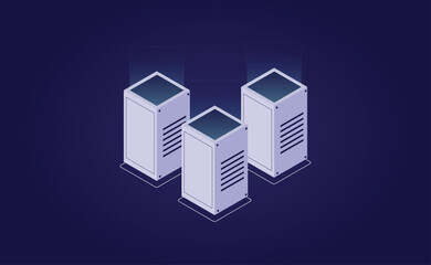 Poster - Big Data Flow Processing in Ultraviolet: Isometric Vector of Cloud Databases, Web Hosting, and Server Rooms
