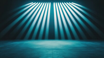 Poster - A dramatic scene featuring blue beams of light illuminating a dark space, creating an atmosphere perfect for performances.