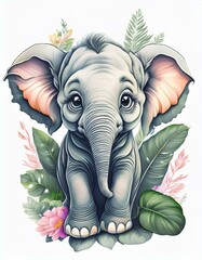 Wall Mural - Elephant with flowers 