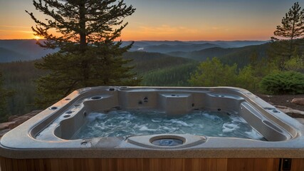 Wall Mural - stock photography hot tub integration with a morning view