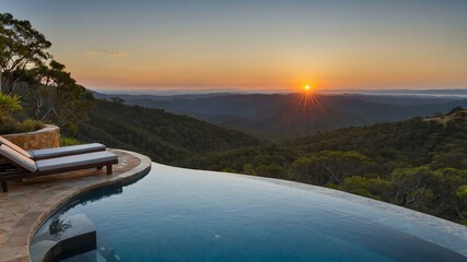 Sticker - stock photography plunge pool with a morning view