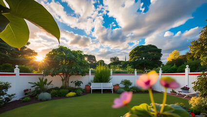 Sunlit serenity, a lush garden escape - Nature’s Harmony, sunset in bloom