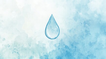 Poster - This design showcases a solitary drop of water, evoking feelings of hydration and freshness against a tranquil blue backdrop. Generative AI