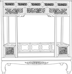 Wall Mural - Vector sketch illustration of the silhouette of a furniture design, table and chairs, full of ornate carving ornaments, vintage, classic, ethnic, traditional, modern, Chinese