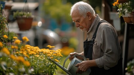 Wall Mural - Serene Elderly Man Finding Peace: Therapeutic Gardening for Mental Health