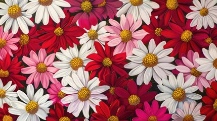 Poster - Red, pink, and white marguerite flowers.