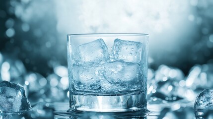 Wall Mural - Ice Cubes in a Glass on a Blue Background