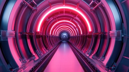 Poster - A futuristic tunnel illuminated by vibrant pink neon lights, creating a surreal and immersive atmosphere.