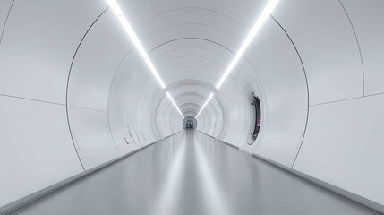 Poster - A futuristic tunnel with sleek white walls and bright lighting, creating a sense of depth and modern design.