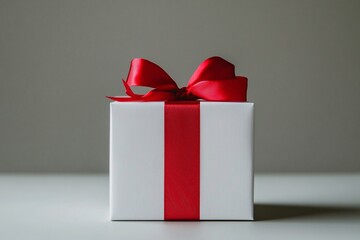 White Gift Box with Red Ribbon