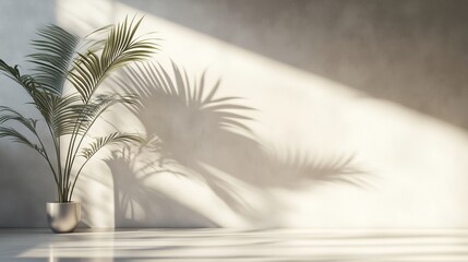 A luxurious product display with a minimalist design, featuring soft palm shadows on a smooth plaster wall, set within a chic, contemporary architectural space. dont use blur or fade effects