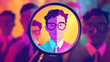 © Vicky - magnifying glass focused on person business businessman formal suit cartoon professional business job candidate search headhunt headhunter human resources recruit candidate applicant seeker