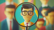 © Vicky - magnifying glass focused on person business businessman formal suit cartoon professional business job candidate search headhunt headhunter human resources recruit candidate applicant seeker